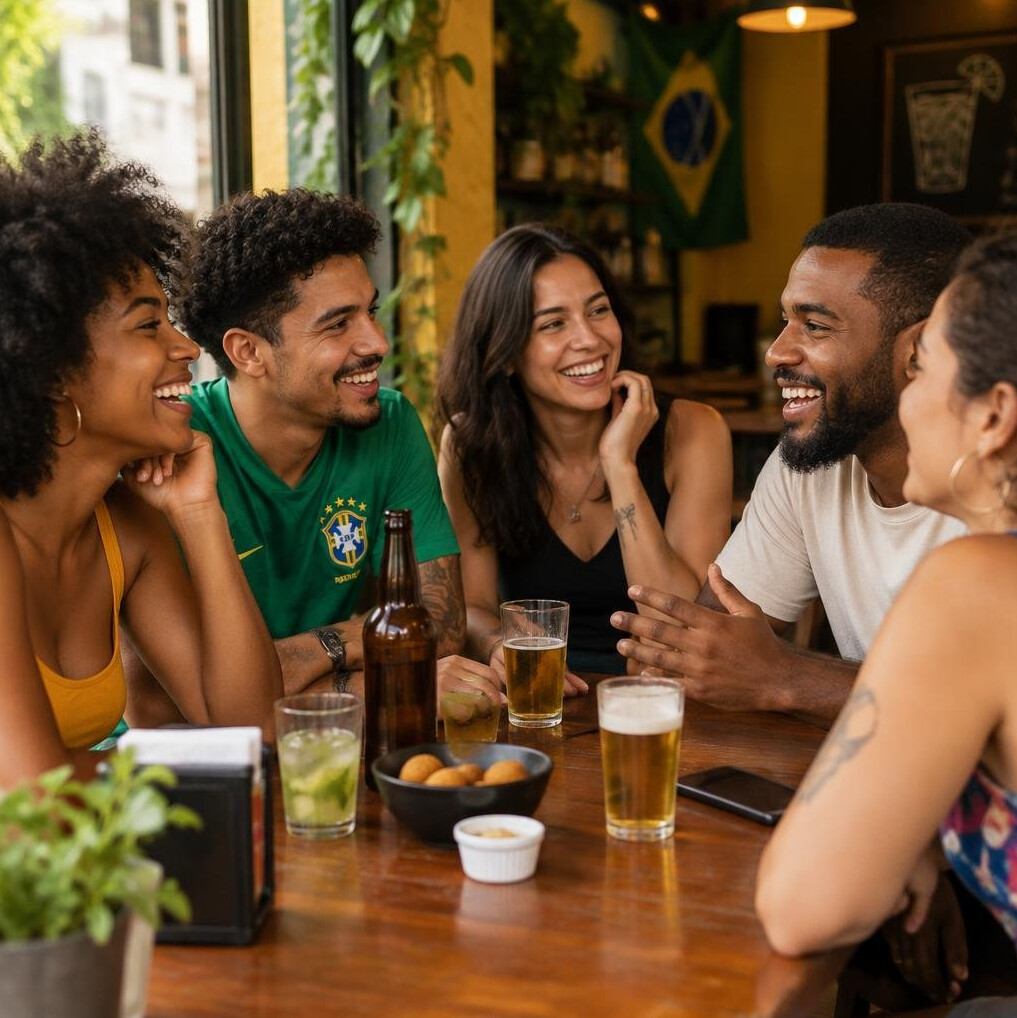 Friends talking and laughing together
